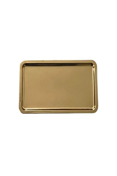 AHİR TİCARET 2'li Paslanmaz Gold Servis Ve Sunum Çay Kahve Tatlı Tepsisi 33 x 23cm