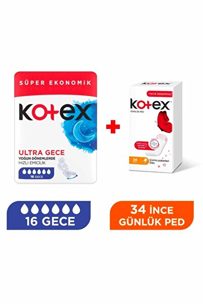 Kotex Ultra Quadro Gece Pedi 16'lı + Normal Günlük Ped Parfümlü 34'lü