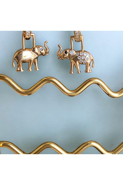 unique-g fashion accesories Gold Set of 2 Elephant Figured Zircon Stone Earrings