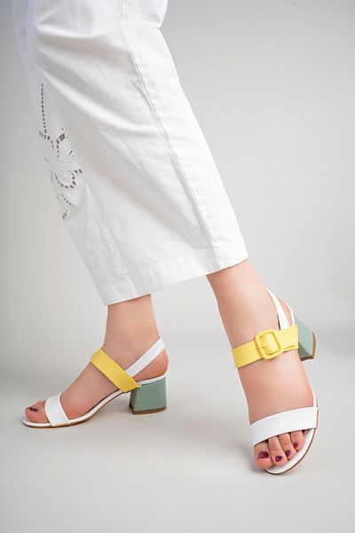 Freemax Pantofi colorați cu toc de 6 cm clasici de damă abb.812 alb galben