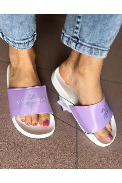 U.S. Polo Assn. US POLO ASSNWOMEN LILA COLOR SINGLE STRAP HOLOGRAM PATTERN SLIPPERS COMFORTABLE STYLE SEBASTE