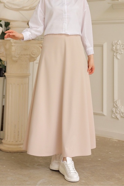 Bestenur Puff Scuba Flared Skirt 771 - Beige