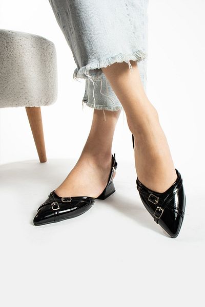 İnan Ayakkabı Pantofi cu toc detaliat cu cataramă din piele neagră pentru femei (3 CM)
