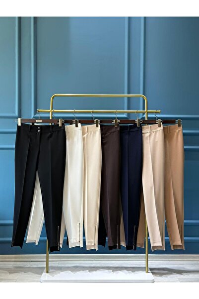 Umaya Boutique SZ-5535 Paçası fermuarlı classic pantolon  KREM