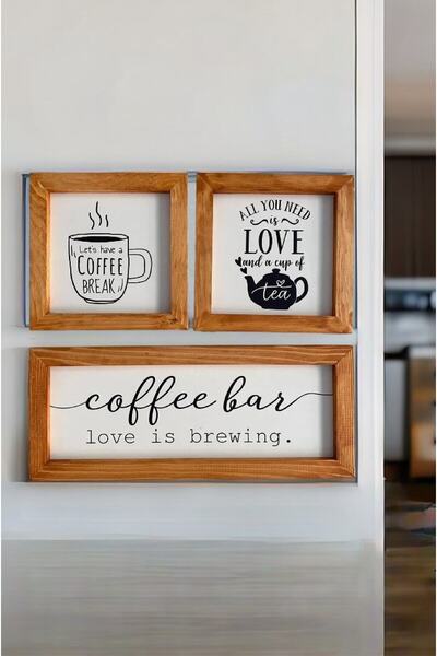 Yoko Home Mutfak, Çay, Kahve Köşesi, Ahşap Çerçeveli Tablo Seti