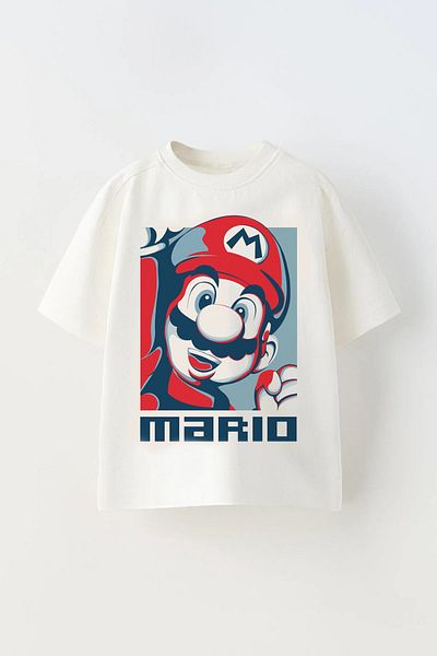 c.c.l. coccolin kids baby clup Tricou alb oversize pentru copii cu imprimeu Super Mario