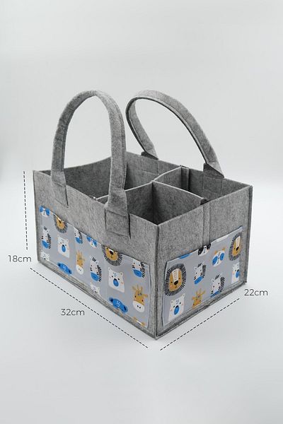 JASPER Light Blue Gray Animal Figure Baby Care Bag - Felt Mother Organizer