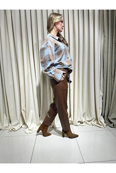 Umaya Boutique 4001 DERİ ŞERİTLİ PANTOLON KAHVERENGİ