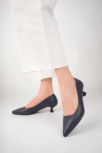 Deripabuc Genuine Leather Navy Blue Women's Leather Heeled Shoes Trc-63817
