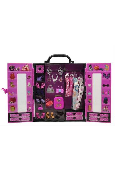 Kayyum Oyuncak Pink Wardrobe Beauty Fashion Clothes Closet with Bag 30+ Clothing Shoes