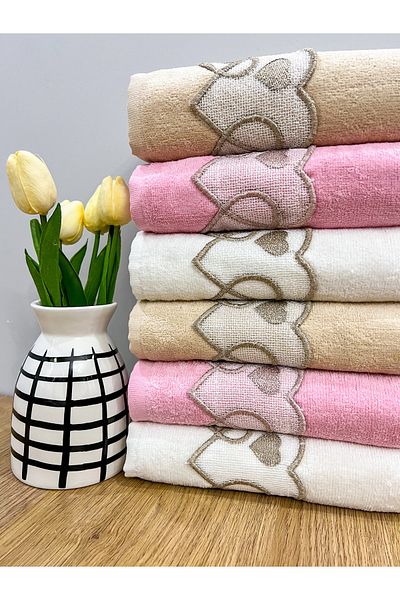 AYHANHOME Szívvel hímzett mintás luxus hozomány 50x90 szett 6 db kéz- és arctörlőből