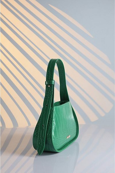 Rimense Green Crocodile Pattern Lined Hand and Shoulder Baguette Bag with Adjustable Strap