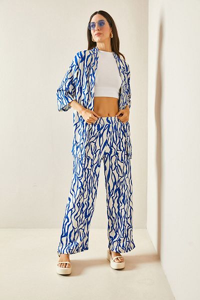XHAN Blue Patterned & Textured Kimono Set 5YXK8-48452-12