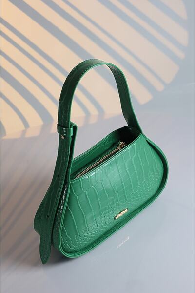Rimense Green Crocodile Pattern Lined Hand and Shoulder Baguette Bag with Adjustable Strap