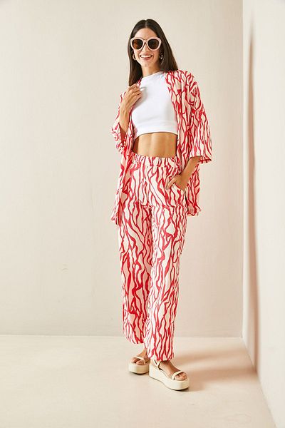 XHAN Pink Patterned & Textured Kimono Set 5YXK8-48452-20