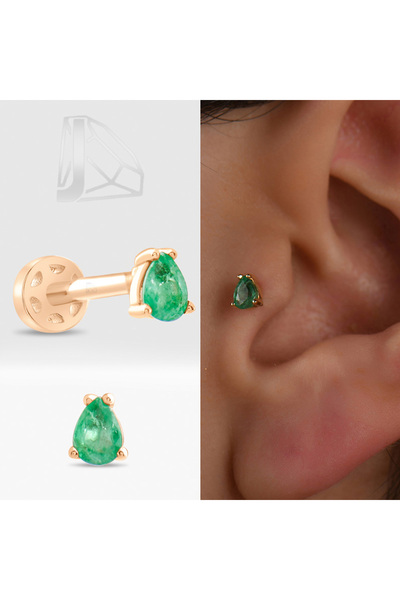 Joy Pırlanta 0.15 Karat Damla Zümrüt Tragus Piercing