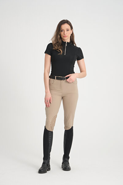 PEUR RIDER SHOP SİYAH RENK KISA KOLLU FERMUARLI BİNİCİ KADIN T-SHIRT