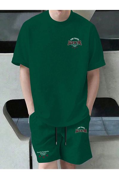 Revasser Unisex Γυναικεία/Ανδρική Πράσινη Πλάτη Σετ μπλουζάκι με εμπριμέ με στάμπα