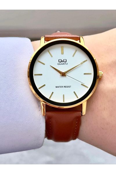 Q&Q Men's Leather Cord Wristwatch