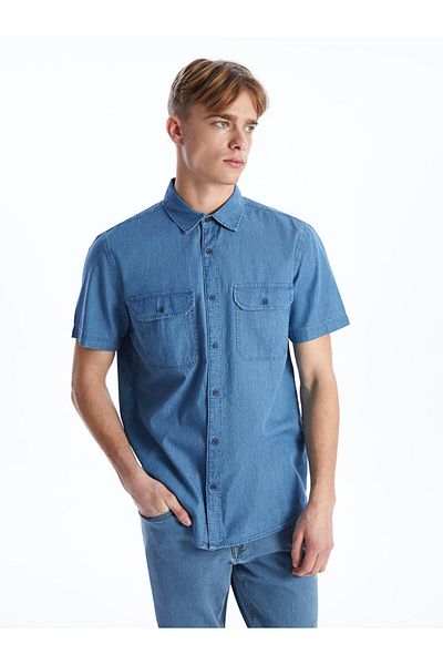 LC Waikiki Men's Jean Shirt - Regular Fit, Short Sleeve