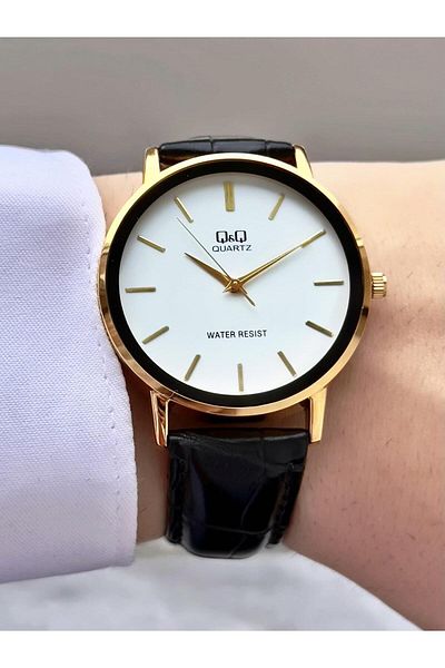 Q&Q Men's Leather Cord Wristwatch