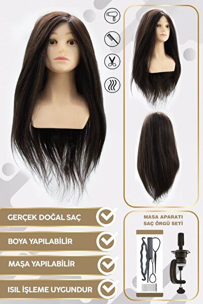 KONAK PERUK عارضة أزياء للتدريب على تصفيف الشعر الحقيقي - بأكتاف - لون طبيعي ...