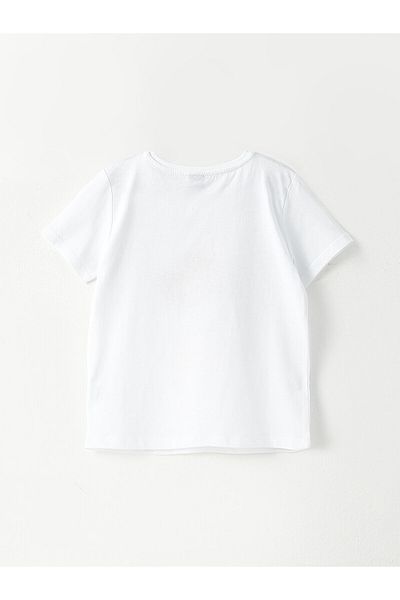 LC Waikiki Bavlněné dívčí tričko s krátkým rukávem s potiskem Crew Neck