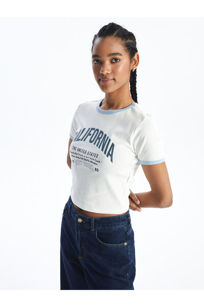 LC Waikiki Γυναικείο Crop - Crew Neck, Printed, Κοντό μανίκι