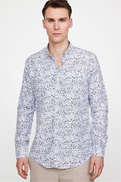 Tudors Slim Fit Long Sleeve Printed Patterned Easy Iron Collar Buttoned White Shirt