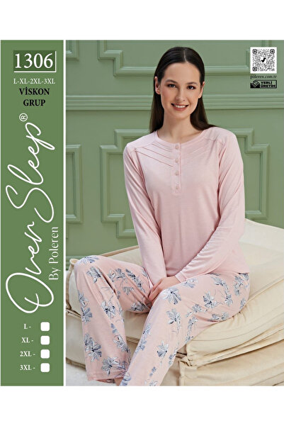 Over Sleep by Poleren Büyük Beden Viskon Kadın Pijama Takımı
