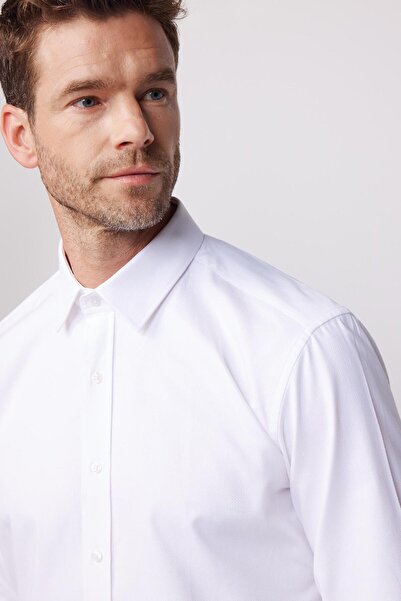 Tudors Cămașă albă Dobby Premium pentru bărbați, cu mânecă lungă, 100% bumbac