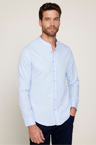 Tudors Slim Fit Long Sleeve Prevailing Collar Cotton Easy Iron Men's Blue Shirt