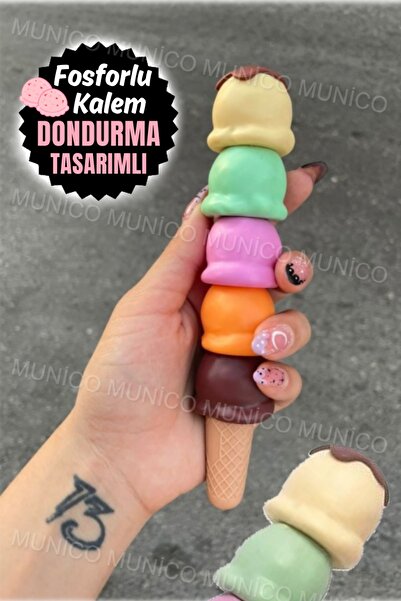 Munico 5 Parça Sevimli Kawaii Icecream Dondurma Şeker Renk Fosforlu Kalem Ofi...