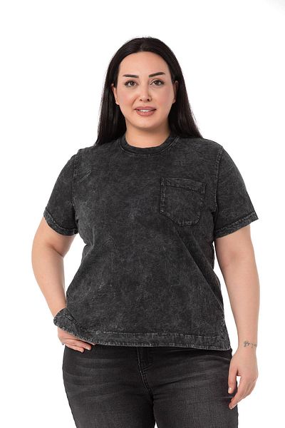 DISENTIS MODEST Μπλουζάκι μεγάλου μεγέθους Piece Painted Crew Neck με κυρτή σχισμή μαύρο μπλουζάκι