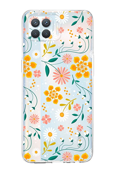 PrintiFy Oppo Reno 4 Lite Uyumlu Kamera Korumalı Çiçek Tasarımlı Şeffaf Kılıf