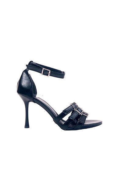bescobel Women's Efyam Black Wrinkled 3 Buckle Bathed Ankle Lacing Evening Dress Shoes 9 Cm