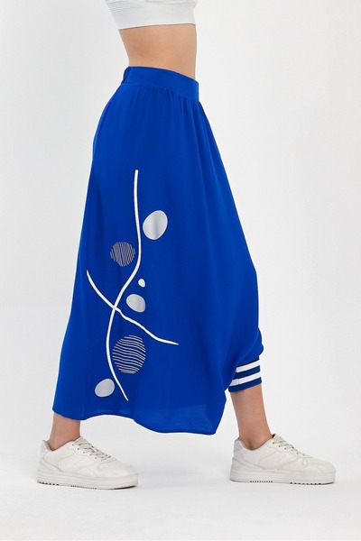 NUR TEKSTİL kadın mavi  %100 Pamuklu viskon  beli lastikli cepli ribanalı etn...