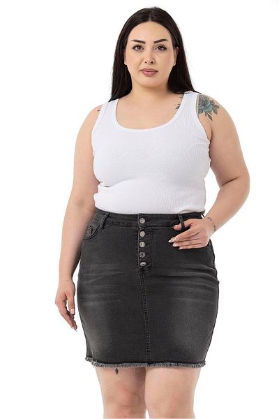 DISENTIS MODEST Fustă Dimensiune Plus Fustă mini de Denim Antracit, Detaliat cu nasturi cu ciucuri