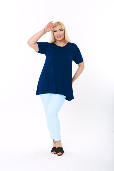 vividbutik Large Size Navy Blue with Small Stones on the Front