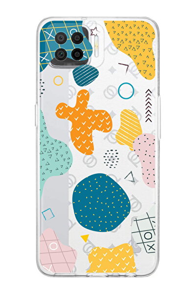 PrintiFy Oppo A73 Uyumlu Kamera Korumalı Geometrik Şekiller Tasarımlı Şeffaf Kılıf