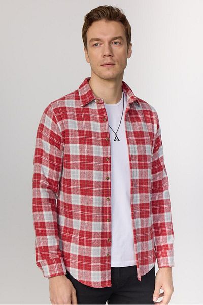 Tudors Зимна мъжка риза в стил Lumberjack Tile-white SlimFit - с дълъг ръкав и SlimFit