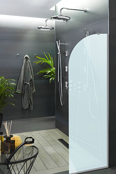 Decorita Cam Duşakabin Seperatör-Sabit Panel|Satina Cam-Şekilli Kanallı | Met...