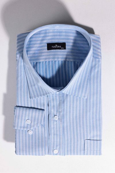 Tudors Μεγάλο μέγεθος μακρυμάνικο Easy Iron Tie Dobby Cotton Saks Μπλε ανδρικό πουκάμισο