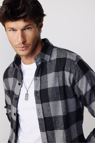 Tudors Прилепнала мъжка риза с дълги ръкави на карирано каре Lumberjack