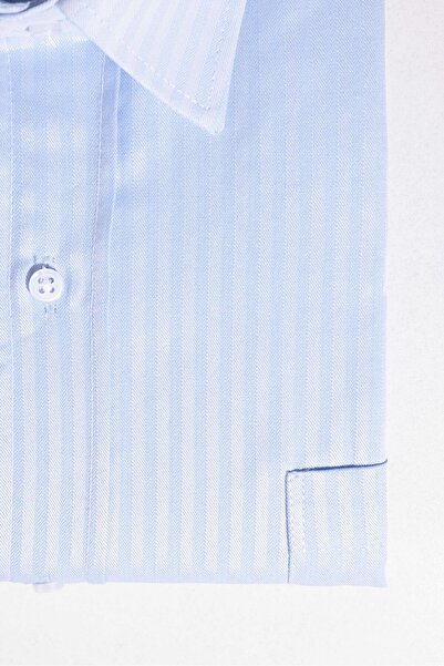 Tudors Büyük Beden Uzun Kollu Kolay Ütü Kravatlık Armürlü Pamuklu Mavi Erkek Gömlek