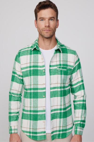 Tudors Slim Fit Uzun Kollu Fleto Tek Cepli Kareli Kışlık Oduncu Erkek Gömlek