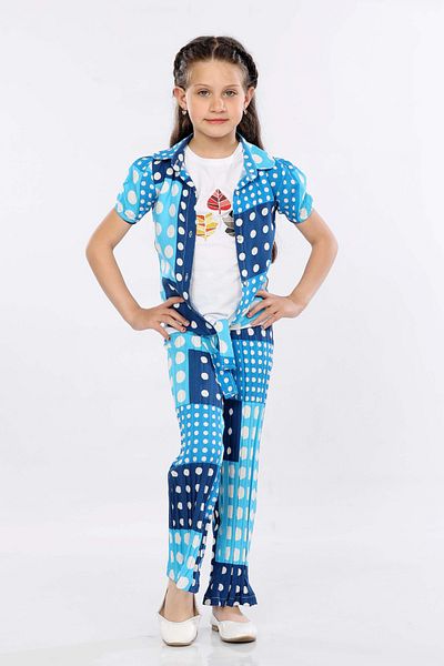MORNIO Set 3 piese pentru fete, cămașă cu cravată, tricou și pantaloni largi MRN2420