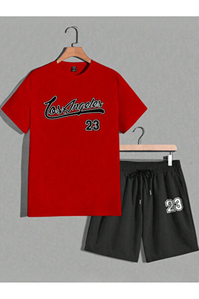 Revasser Unisex Kadın/Erkek LosAngeles23 Özel Baskılı Şort T-shirt Takımı