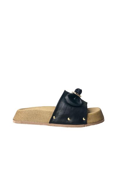 bescobel Women's Şekla Black Buckle Slippers 3 cm