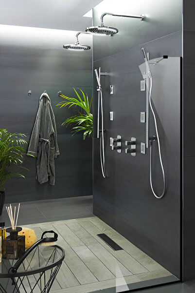 Decorita Cam Duşakabin Seperatör - Sabit Panel | Saydam Cam - Şekilli | Siyah...